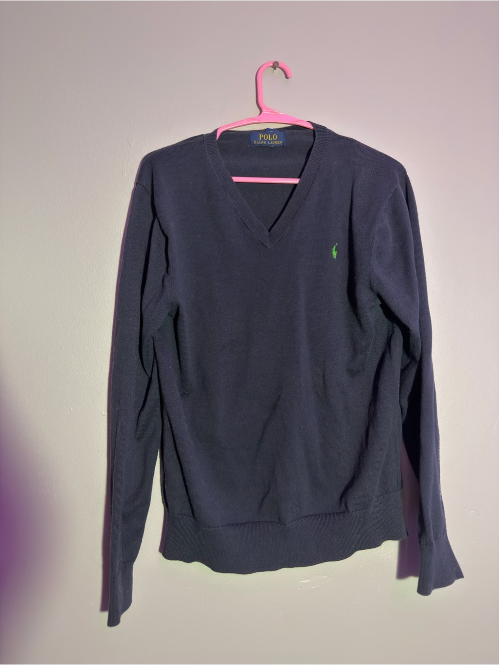 Polo by Ralph Lauren Navy V-Neck Sweater with Green Pony